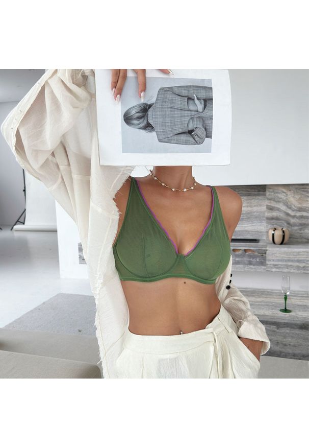 Intica - Biustonosz z fiszbinami zapewniający wsparcie i komfort Fjorda. Kolor: zielony. Materiał: materiał. Rodzaj stanika: biustonosz z fiszbinami