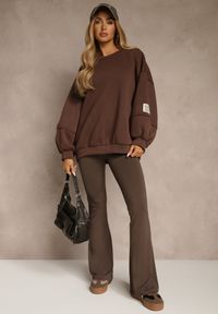 Renee - Brązowe Spodnie High Waist z Elastycznego Materiału z Gumką w Talii Dorra. Okazja: na co dzień, do pracy. Stan: podwyższony. Kolor: brązowy. Materiał: materiał. Styl: wizytowy, casual, elegancki #4