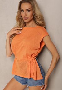 Renee - Pomarańczowy Top z Regulacją w Talii i Wiązaniem na Dole z Rozcięciem na Plecach Tiimaelin. Okazja: na co dzień. Kolor: pomarańczowy. Materiał: jeans. Styl: sportowy, wizytowy, elegancki, casual #4