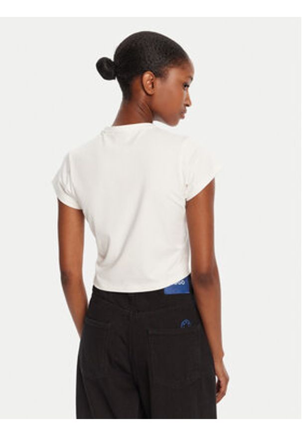 Hugo - HUGO T-Shirt Rhinestone 50551404 Écru Slim Fit. Kolor: kremowy. Materiał: bawełna