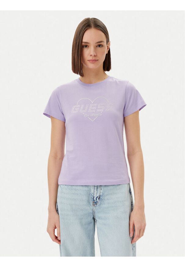 Guess T-Shirt V5GI10 K9RM1 Fioletowy Regular Fit. Kolor: fioletowy. Materiał: bawełna