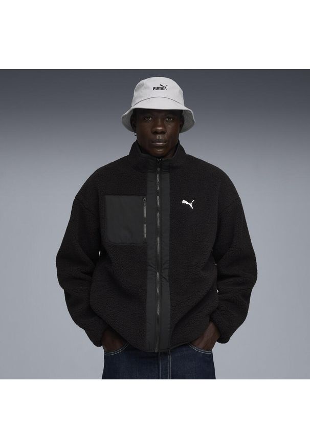 Puma - Męska dwustronna kurtka hybrydowa z dzianiną typu baranek PUMA Black. Kolor: czarny. Materiał: dzianina. Wzór: gładki. Sport: turystyka piesza