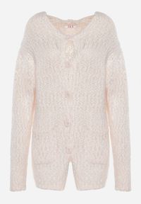 Born2be - Jasnoróżowy Kardigan z Kapturem Ozdobiony Guzikami i Kieszeniami Martinelle. Okazja: na co dzień. Typ kołnierza: kaptur. Kolor: beżowy. Materiał: jeans. Wzór: aplikacja. Styl: elegancki, casual, klasyczny