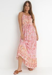 Born2be - Różowa Sukienka z Wiskozy Anastosyne. Kolor: różowy. Materiał: wiskoza. Długość rękawa: na ramiączkach. Wzór: aplikacja. Sezon: lato. Długość: maxi #1