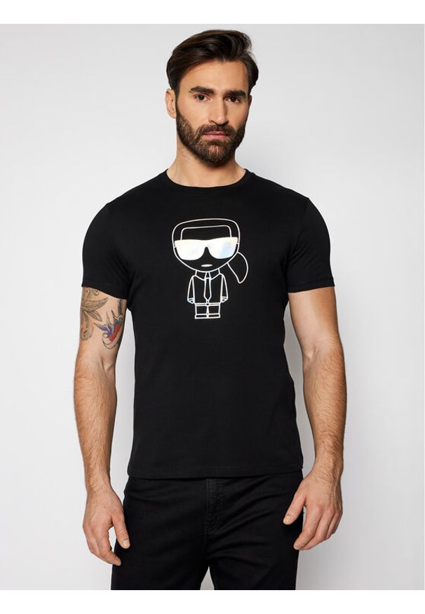 Karl Lagerfeld - T-Shirt KARL LAGERFELD. Typ kołnierza: dekolt w karo. Kolor: czarny