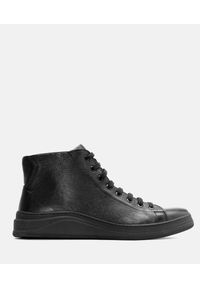Kazar - Czarne sneakersy męskie. Kolor: czarny. Materiał: skóra, materiał