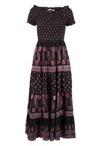 Sukienka midi w deseń paisley bonprix czarny z nadrukiem. Kolor: czarny. Wzór: nadruk, paisley. Styl: boho. Długość: maxi, midi #1