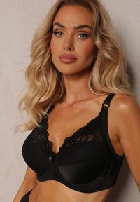 Renee - Czarny Koronkowy Biustonosz z Ramiączkami z Regulacją Allis. Kolekcja: plus size. Kolor: czarny. Materiał: koronka #5
