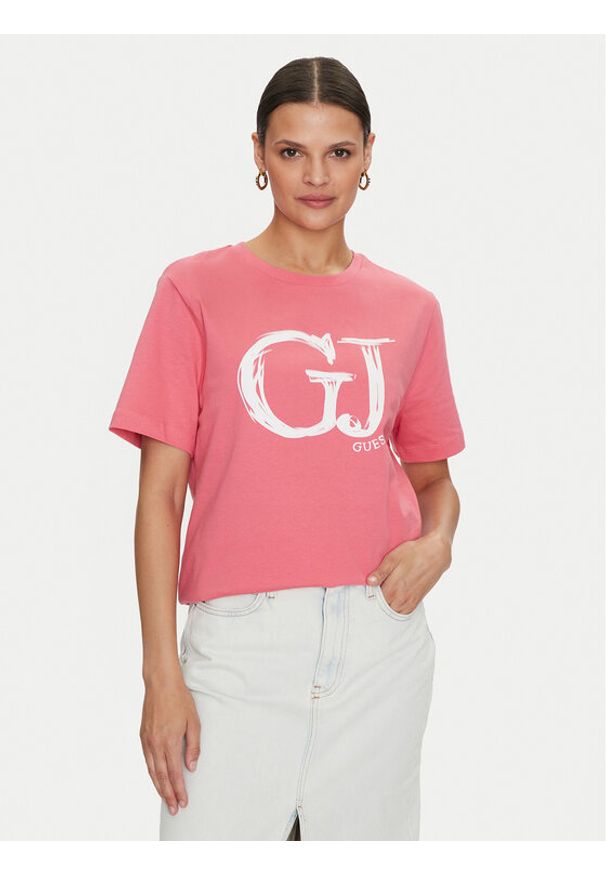 Guess T-Shirt Sara V4YI01 K8FQ4 Różowy Regular Fit. Kolor: różowy. Materiał: bawełna