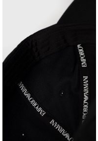 Emporio Armani czapka bawełniana kolor czarny z aplikacją. Kolor: czarny. Materiał: bawełna. Wzór: aplikacja