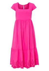 Sukienka midi z ażurowym haftem bonprix różowy "pinklady". Kolor: różowy. Wzór: ażurowy, haft. Długość: midi #1