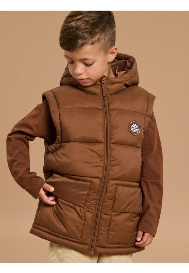 Sinsay - Kurtka ocieplana z kapturem i odpinanymi rękawami - brązowy. Typ kołnierza: kaptur. Kolor: brązowy