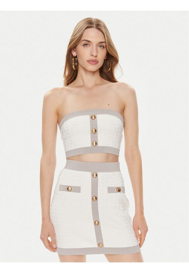 Elisabetta Franchi Bluzka TK-15B-42E2-004477 Biały Slim Fit. Kolor: biały. Materiał: syntetyk, wiskoza
