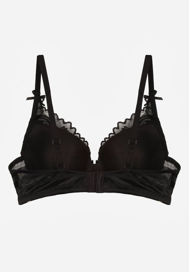 Born2be - Czarny Koronkowy Biustonosz z Ozdobnymi Kokardkami na Ramiączkach Aeleolopei. Kolor: czarny. Materiał: koronka. Wzór: koronka, aplikacja