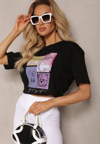 Renee - Czarny T-shirt z Bawełny Ozdobiony Nadrukiem Parieltta. Okazja: na co dzień. Kolor: czarny. Materiał: bawełna. Wzór: nadruk, aplikacja. Styl: casual, elegancki, sportowy #3