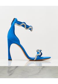 ALEXANDRE BIRMAN - Niebieskie sandały z zamszu Lori. Kolor: niebieski. Materiał: zamsz. Wzór: aplikacja. Obcas: na obcasie. Wysokość obcasa: średni #7
