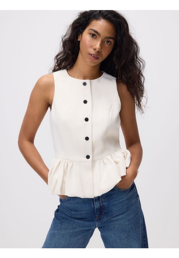 Reserved - Kamizelka z baskinką - złamana biel. Materiał: tkanina