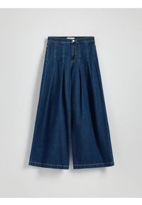 Reserved - Jeansy wide leg z zakładkami - granatowy. Kolor: niebieski #1