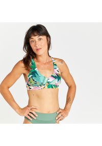 OLAIAN - Góra kostiumu kąpielowego surfingowego damska Olaian Agatha Tropical. Kolor: zielony. Materiał: elastan, poliester, materiał #1