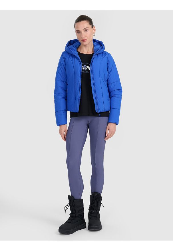 4f - 4F T-shirt regular z nadrukiem damski - czarny XS. Okazja: na co dzień. Kolor: czarny. Materiał: bawełna, materiał. Wzór: nadruk. Styl: casual