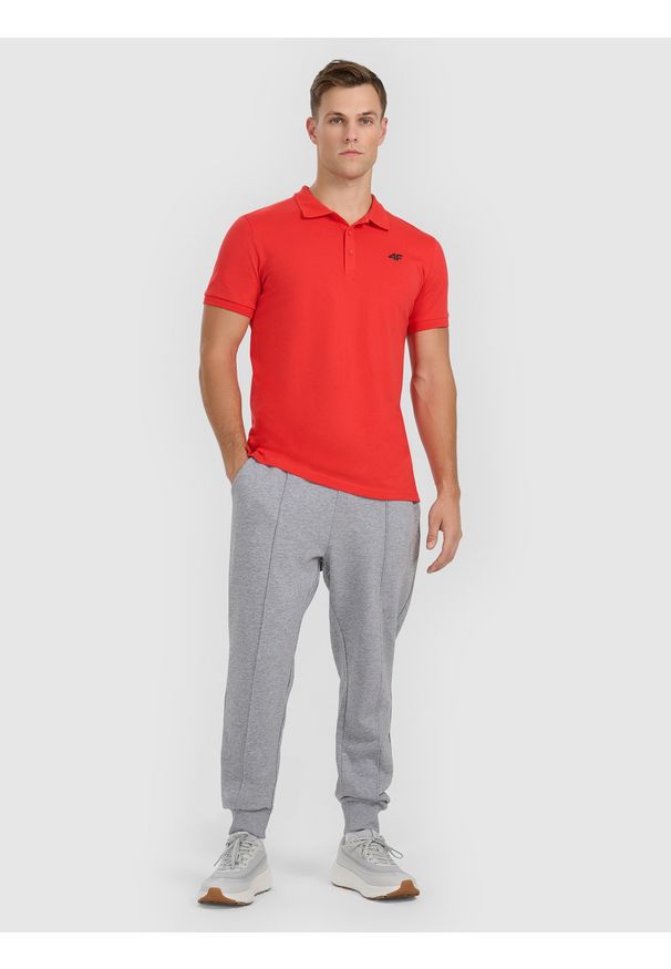 4f - 4F Koszulka polo regular męska - czerwona L. Okazja: na co dzień. Typ kołnierza: polo. Kolor: czerwony. Materiał: jersey, dzianina, bawełna. Wzór: ze splotem, gładki. Styl: casual, sportowy, klasyczny