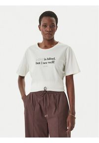 Liu Jo Sport T-Shirt TA6266 JS923 Écru Regular Fit. Kolor: kremowy. Materiał: bawełna. Styl: sportowy #1