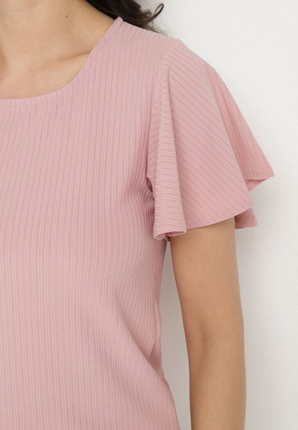 Born2be - Różowa Bluzka Ozdobiona Szerokimi Rękawami Sunlisa. Okazja: na co dzień. Kolor: różowy. Materiał: jeans. Wzór: aplikacja. Styl: klasyczny, casual