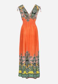 Born2be - Pomarańczowa Sukienka z Troczkami w Ramionach Rozkloszowana z Dekoltem w V Araxeda. Typ kołnierza: dekolt w kształcie V. Kolor: pomarańczowy. Sezon: lato. Styl: elegancki #7