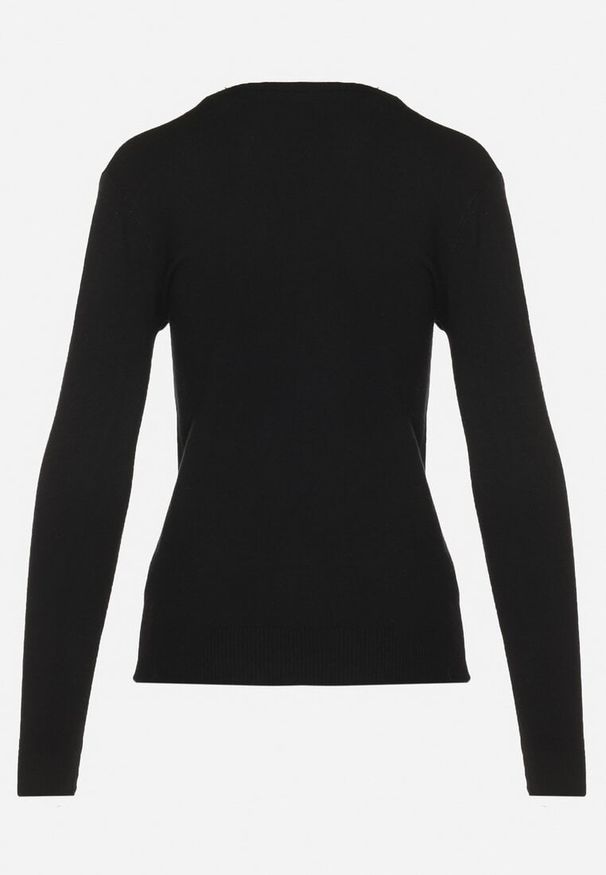 Born2be - Czarny Sweter z Bawełną i Dekoltem w Serek Etarevia. Okazja: na co dzień. Typ kołnierza: dekolt w serek. Kolor: czarny. Materiał: bawełna. Styl: casual