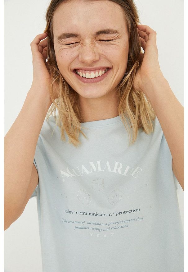 Women Secret - women'secret t-shirt piżamowy Minerals damska kolor turkusowy bawełniana. Kolor: turkusowy. Materiał: bawełna. Długość: krótkie. Wzór: nadruk