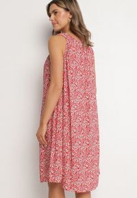 Born2be - Czerwona Rozkloszowana Sukienka z Bawełny w Abstrakcyjny Wzór Annivione. Kolor: czerwony. Materiał: bawełna. Długość rękawa: na ramiączkach. Styl: klasyczny, elegancki #3