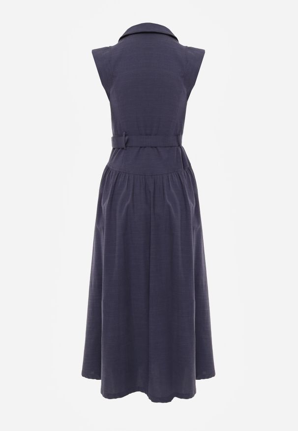 Born2be - Granatowa Koszulowa Sukienka Bez Rękawów z Wiskozy i Bawełny z Paskiem Suranon. Okazja: do pracy, na co dzień. Kolor: niebieski. Materiał: wiskoza, bawełna. Długość rękawa: bez rękawów. Typ sukienki: koszulowe. Styl: elegancki, klasyczny, casual