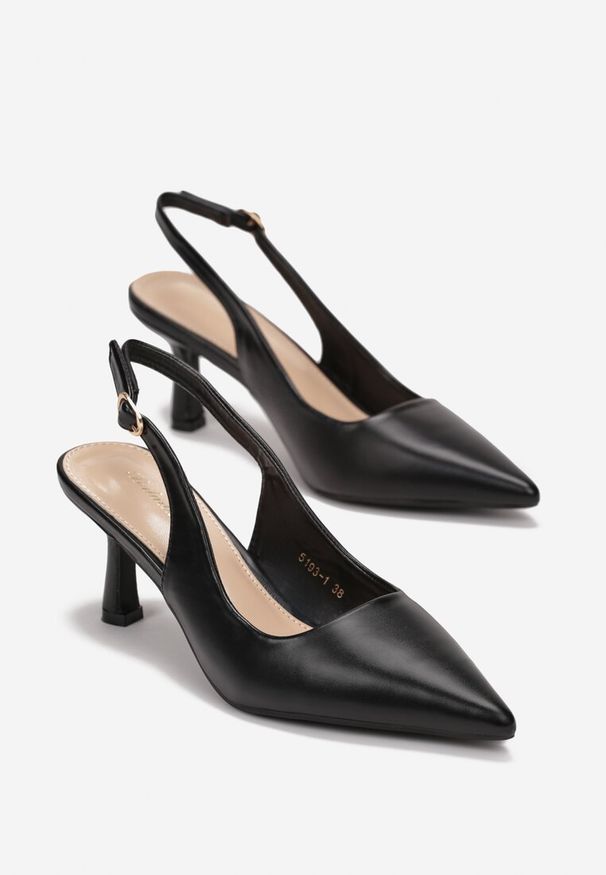 Renee - Czarne Sandały ze Szpiczastym Noskiem na Szpilce Eliora. Okazja: na co dzień. Nosek buta: szpiczasty. Kolor: czarny. Obcas: na szpilce. Styl: glamour, elegancki, casual