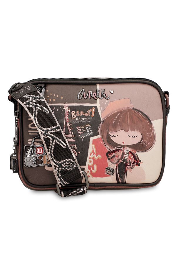 Brązowa Stylowa Damska Torebka Anekke Mademoiselle. Kolor: brązowy. Wzór: haft. Dodatki: z haftem. Styl: elegancki