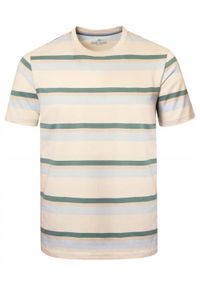 Bawełniana Koszulka Polo w Paski - Pako Jeans - Beżowa. Okazja: na co dzień. Typ kołnierza: polo. Kolor: wielokolorowy, brązowy, beżowy. Materiał: bawełna. Wzór: prążki, paski. Styl: casual #1