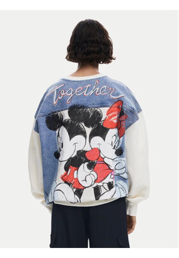 Desigual Bluza Mickey Mouse 25SWSK39 Écru Regular Fit. Materiał: bawełna. Wzór: motyw z bajki