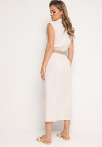 Born2be - Beżowa Bawełniana Sukienka Koszulowa z Gumką w Talii i Paskiem z Klamrą Xalorea. Kolor: beżowy. Materiał: bawełna. Wzór: paski. Typ sukienki: koszulowe #4