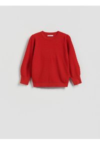 Reserved - Sweter z bufiastym rękawem - czerwony. Kolor: czerwony. Materiał: dzianina, wiskoza