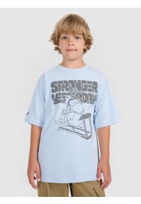 4f - 4F T-shirt oversize z nadrukiem chłopięcy - niebieski 164 (13-14 lat). Okazja: na co dzień. Kolor: niebieski. Wzór: nadruk. Sezon: lato. Styl: casual