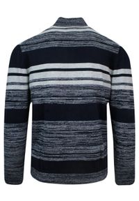 Lekki Sweter Na Zamek - Pioneer - Granatowy Melanż, Paski. Okazja: na co dzień. Kolor: niebieski. Materiał: bawełna. Wzór: paski, melanż. Styl: casual