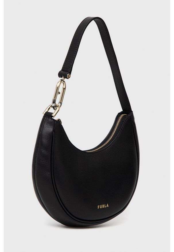 Furla torebka skórzana Primavera kolor czarny. Kolor: czarny. Materiał: skórzane. Rodzaj torebki: na ramię
