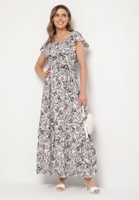 Born2be - Ciemnoszara Sukienka Hiszpanka z Bawełną w Kwiaty Mreova. Okazja: na co dzień. Typ kołnierza: dekolt hiszpanka. Kolor: szary. Materiał: bawełna. Wzór: kwiaty. Styl: elegancki, casual, klasyczny #7