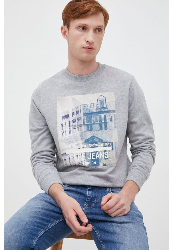 Pepe Jeans bluza męska kolor szary z nadrukiem. Kolor: szary. Wzór: nadruk