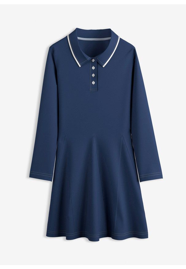 bonprix - Rozkloszowana sukienka T-shirtowa z czystej bawełny organicznej. Kolor: niebieski. Materiał: bawełna. Długość rękawa: długi rękaw