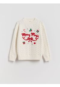 Reserved - Świąteczny sweter - złamana biel. Materiał: dzianina. Styl: wizytowy