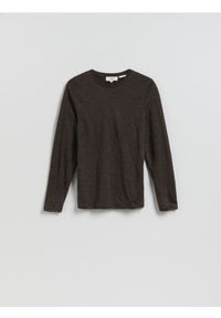 Reserved - Lniany longsleeve - ciemnobrązowy. Kolor: brązowy. Materiał: len. Długość rękawa: długi rękaw #1