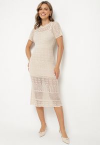 Born2be - Beżowa Ażurowa Sukienka z Wiskozą Zoriena. Okazja: na co dzień. Kolor: beżowy. Materiał: wiskoza. Długość rękawa: na ramiączkach. Wzór: ażurowy. Typ sukienki: proste. Styl: boho, casual, elegancki #6