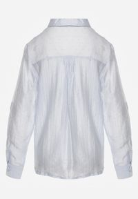 Born2be - Niebieska Transparentna Koszula Ozdobiona Cyrkoniami Clymadia. Okazja: na co dzień. Kolor: niebieski. Materiał: jeans. Wzór: aplikacja. Styl: casual, klasyczny #2