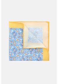 Lancerto - Poszetka Żółto-Niebieska Jedwabna w Kwiaty. Kolor: niebieski. Materiał: jedwab. Wzór: kwiaty #1