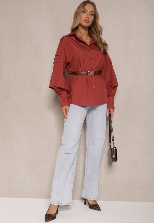 Renee - Bordowa Koszula z Bawełną i Szerokimi Rękawami Edioniela. Okazja: na co dzień. Kolor: czerwony. Materiał: bawełna. Sezon: wiosna. Styl: elegancki, casual